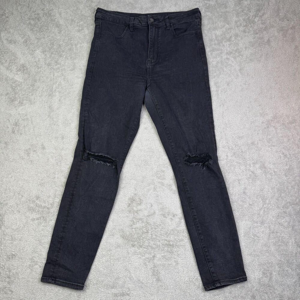 American Eagle Outfitters Jeans Womens 12 Black Next Level Stretch Distressed